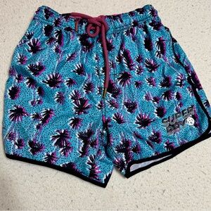 Superdry Swim Athletic Teal and Pink Shorts with Elastic Waistband Zip Pocket